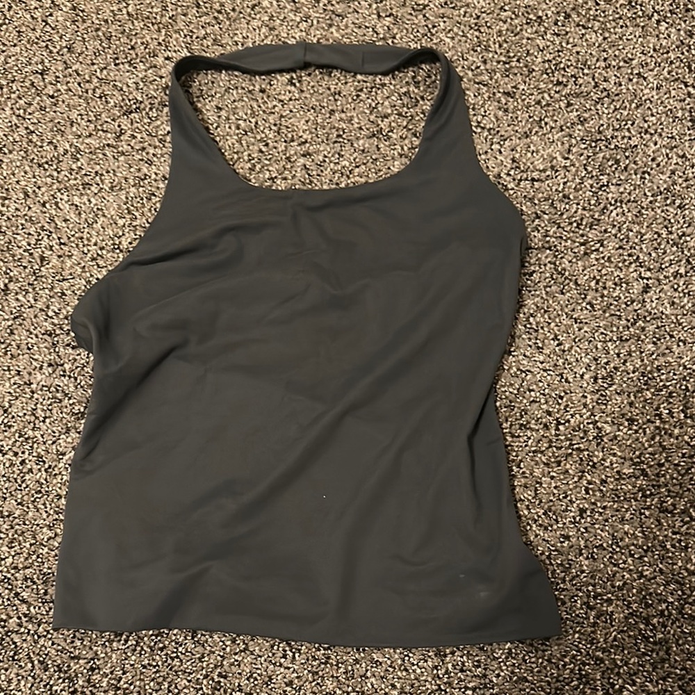 Gray and Green Fitted Sleeveless Tank Top